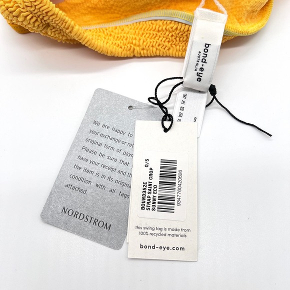 BOND-EYE Strap Saint Crop Bikini Top Womens One Size Sunny Eco Yellow NWT - Picture 6 of 9